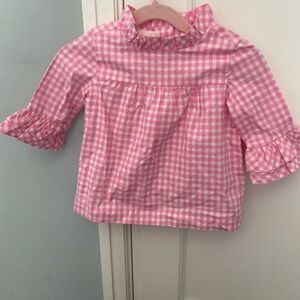 Janie & Jack Pink Gingham Ruffle Neck Kids Top
